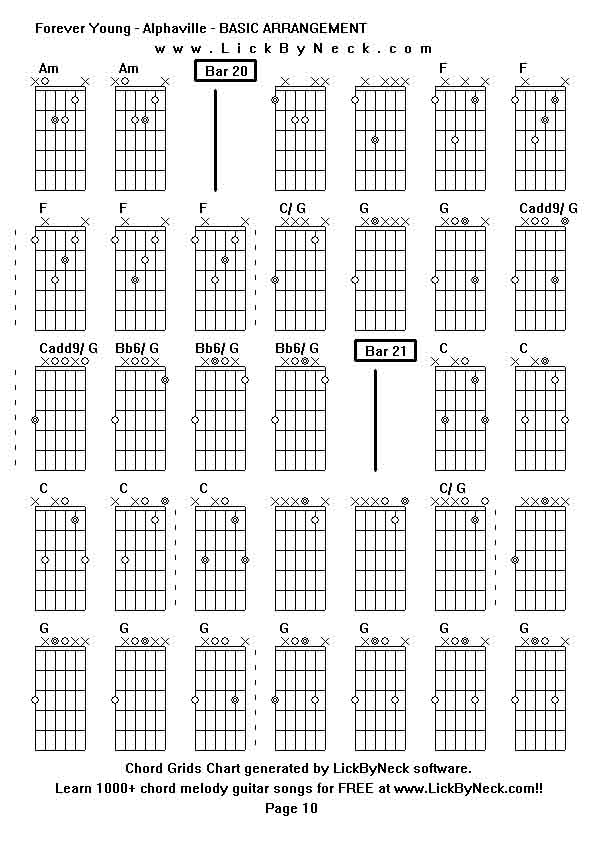 Chord Grids Chart of chord melody fingerstyle guitar song-Forever Young - Alphaville - BASIC ARRANGEMENT,generated by LickByNeck software.